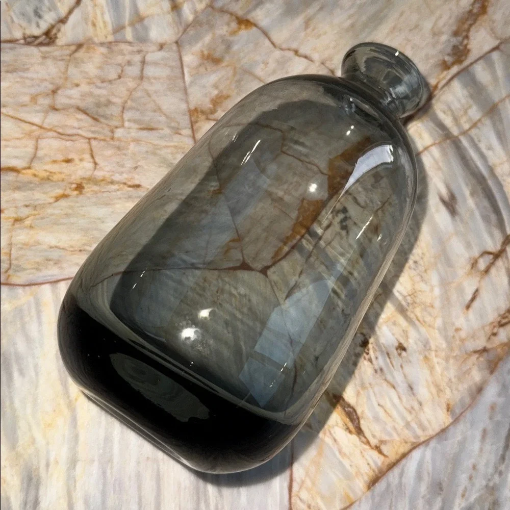 Elegant Gray Glass Flower Or Decor Vase Hand Blown with Smoked Finish